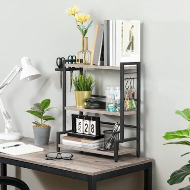 Підставка для спецій HOOBRO, кухонна полиця з 3 гачками, підставка для спецій з тримачем для ножів, настільний органайзер, регульовані ніжки, для їдальні, кухні, ванної кімнати, сіро-чорна, EBG01TL01 сірий