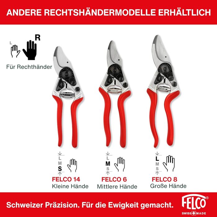 Садові ножиці FELCO 4 для великих правшів, ріжуть гілки діаметром до 25 мм, довжиною 210 мм, з канавкою для соку, ковані ручки, надійний інструмент для всіх завдань з різання. FELCO 4 Single