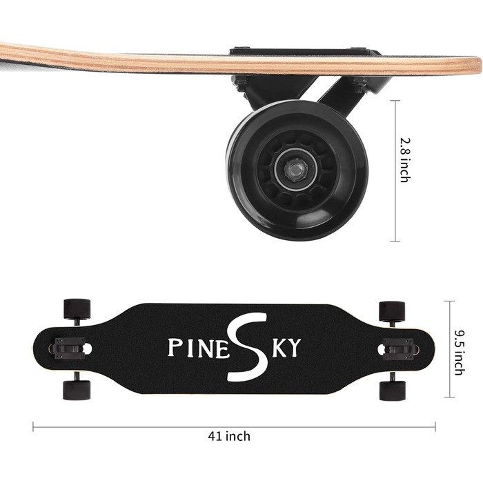 Дюймовий лонгборд скейтборд 8-шаровий з натурального клена для круїзу, карвінгу, фрістайлу та даунхілу з маячком T-Tool, 41-