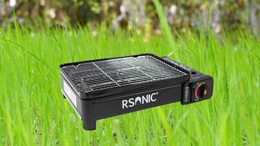 Портативний газовий гриль Rsonic на бутані з решіткою для гриля та пластиною для гриля, включаючи футляр для перенесення, кемпінговий гриль, картриджний гриль, портативний, чорний, безкоштовний освіжувач повітря Clearfee