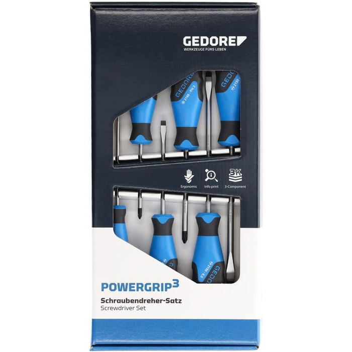 Набір викруток GEDORE, 6 предметів, для шліцевих та хрестоподібних гвинтів, з ергономічною ручкою 4 плоских / 2 хрестоподібних викрутки