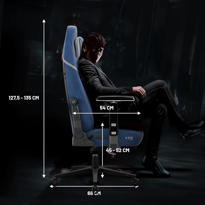 Ергономічне ігрове крісло Diablo з тканини, крісло X.Eye Prime для ПК з магнітним підголівником, ігрове крісло з функцією охолодження, ігрове крісло, ергономічне, міцне, з тканини, 140 кг, Meta Ocean