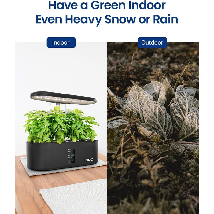 Системи гідропонного вирощування iDOO, світлодіодна лампа для рослин із автоматичним таймером, 10 стручків Smart Garden Indoor Herb Garden Hermination Kit, регульована висота, сигналізація про нестачу води