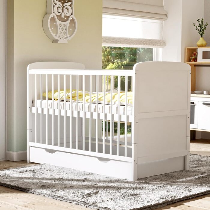 Дитяче ліжечко 70x140 біле, дитяче ліжко, що трансформується в дитяче ліжко &quotНаталі&quot з шухлядою