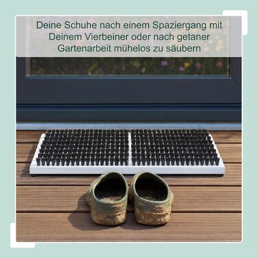 Скребок для взуття Relaxdays, нековзна основа, міцна щетина PP, для використання на вулиці та всередині приміщень, килимок-щітка, дерево, сірий