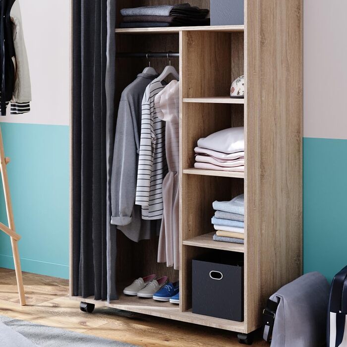 Шафа Vicco Doros, шафа з орними дверима, Сонома, 100 x 168 см відкрита, з колесами Sonoma 100x168 см