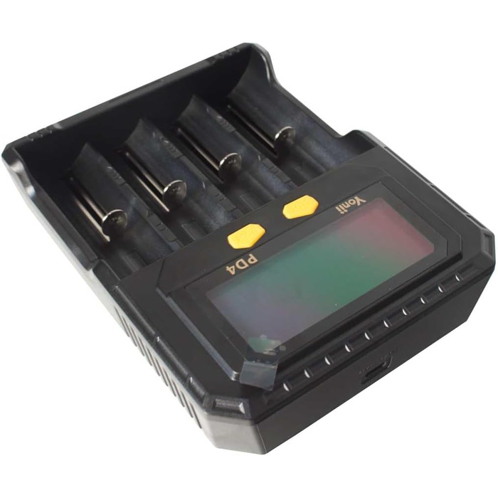 Універсальний зарядний пристрій для літій-іонних (Li-ion) та нікель-металгідридних (Ni-MH) акумуляторів - функція тестування акумулятора - РК-дисплей, USB-кабель - додатково батарейки (вкл. 4 шт. AA/Mignon)