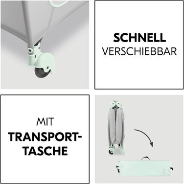 Дорожнє ліжечко Hauck Sleep N Play Go Plus, Dusty Mint - Дитяче дорожнє ліжечко з колесами, сумкою для перенесення, складною основою та великою ігровою зоною - Від народження до 15 кг - Компактне та складане