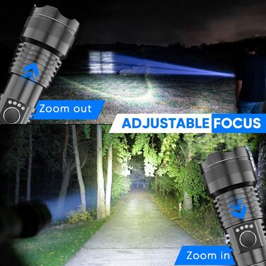 Світлодіодний ліхтарик WholeFire, акумуляторний USB, 2 шт., надзвичайно яскравий 90000 люмен XHP70.2, з можливістю масштабування, водонепроникний, потужний, 5 режимів, аварійне освітлення для використання на вулиці