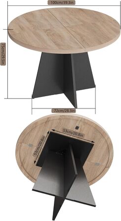 Круглий кухонний стіл MSFE 100 см, круглий дерев&39яний обідній стіл для 4 осіб, обідній стіл у ретро-індустріальному стилі з чорною стійкою хрестоподібною дерев&39яною основою для їдальні, кухні, вітальні, 100*100*75 см