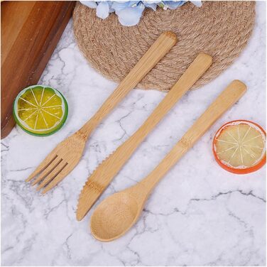 Загальний 1 набір бамбукових столових приборів для подорожей, виделка, ніж, ложка, багаторазові кухонні інструменти з дерева