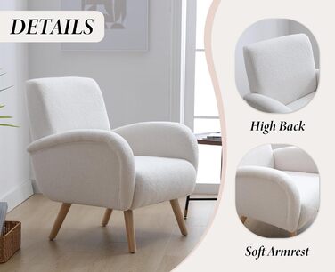Сучасне крісло для відпочинку, м&39яке крісло з високоякісним штучним хутром та ніжками з масиву дерева, надзвичайно зручне крісло для читання для вітальні, спальні, легке складання, білий колір
