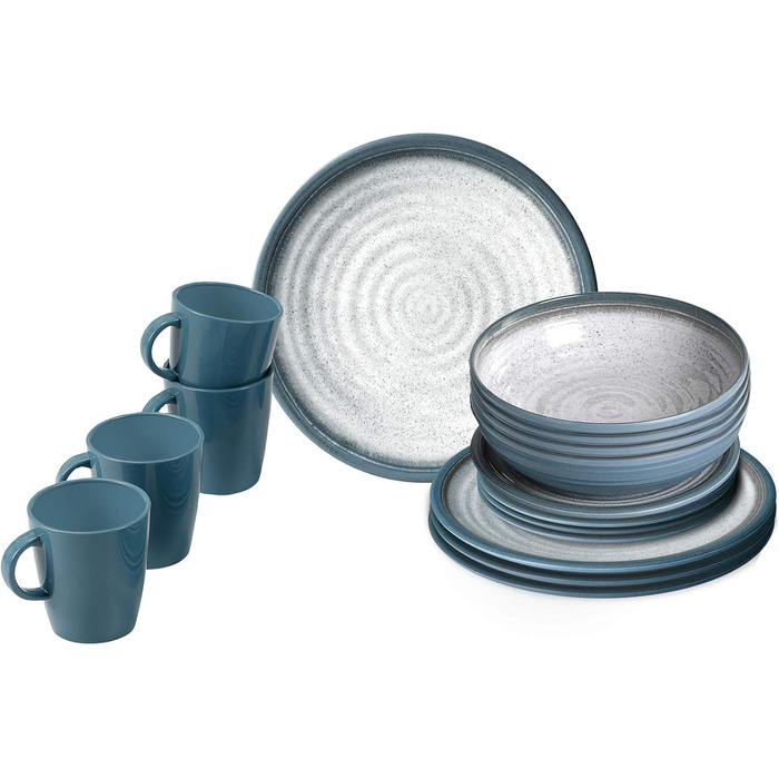 Набір столового посуду, синій, сірий, 16 шт. (16 предметів), 0830155N.C5T