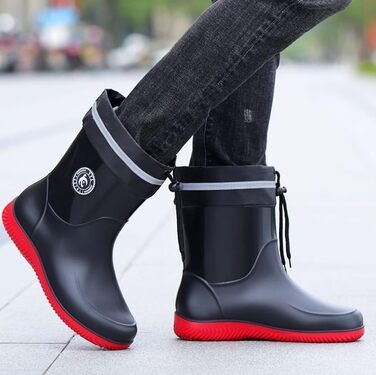 Водонепроникні гумові чоботи Pangolin для жінок та чоловіків, дощовики до середини литки з нековзною підошвою, знімний теплий внутрішній черевик/підкладка, робочі чоботи для садівництва на відкритому повітрі, чорні/червоні, EU 48