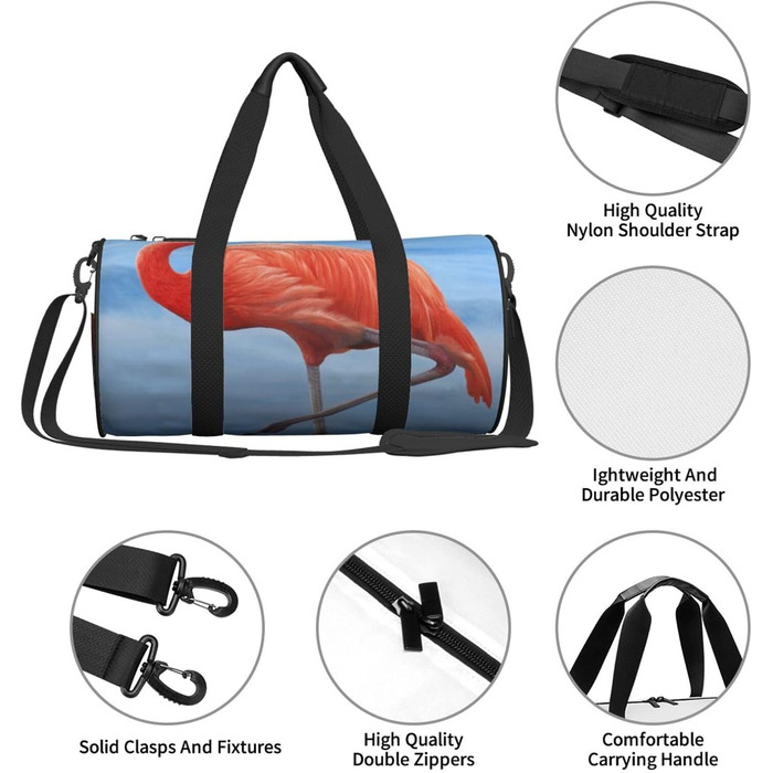 Спортивна сумка для подорожей, з принтом фламінго, чорна, універсальний розмір