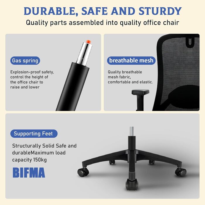 Офісне крісло, ергономічне офісне крісло, зручне робоче крісло, регульоване по висоті, крісло з повітропроникної сітки, обертове крісло з діапазоном повороту 90, 110 та 130, з можливістю блокування, вантажопідйомність до 150 кг, крісло з сітки