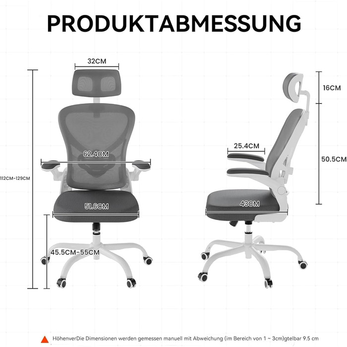 Ергономічне офісне крісло Gotland з сітки з 3D-підлокітниками та поперековою опорою, регульоване по висоті крісло для домашнього офісу та офісу, темно-сіре