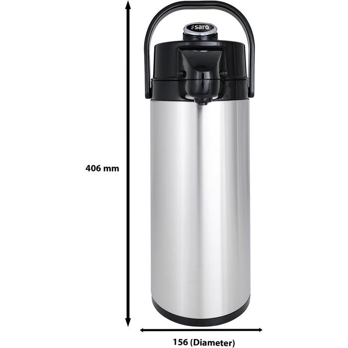 Ізольований глечик SARO з насосом 2,2 л Зовнішня частина з нержавіючої сталі, внутрішня частина зі скла Ручка для перенесення Для гарячих та холодних напоїв (один)