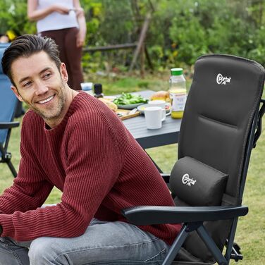 Крісло для кемпінгу Portal, складне, спинка регулюється в 3 положеннях, розкладне крісло, вантажопідйомність 160 кг, висока спинка, крісло для кемпінгу/рибальства, садове крісло, крісло для відпочинку, алюмінієве, для саду, балкону, пікніка, чорне