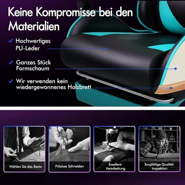 Офісне крісло ALFORDSON з масажем, ігрове крісло, ергономічне ігрове крісло з підставкою для ніг, масажна подушка для попереку з підставкою для ніг, обертове крісло, вантажопідйомність 180 кг, блакитний колір