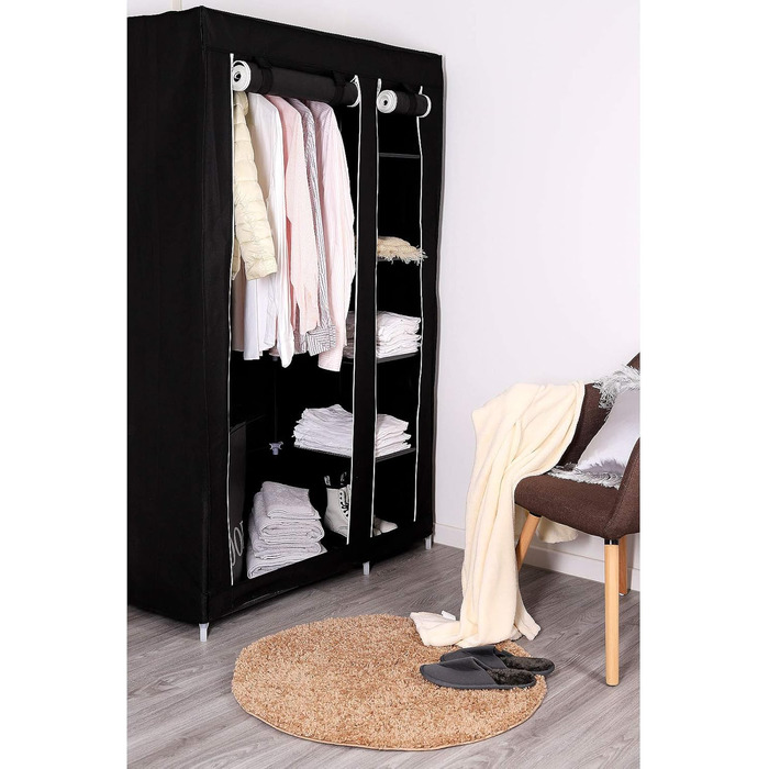 Складана тканинна шафа dibea 175x110x45 см, чорна 175x110x45 см Чорний