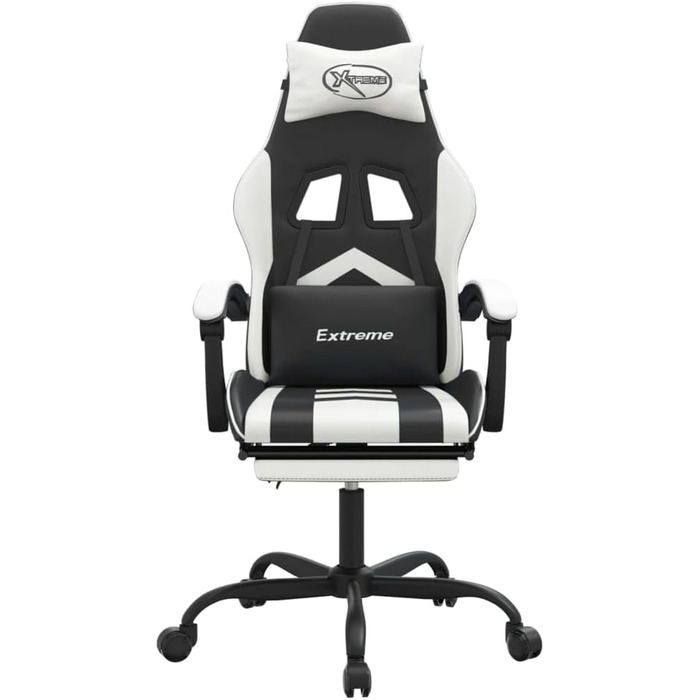 Ігрове крісло Gecheer Офісне крісло Ігрове крісло Геймерське крісло Обертове крісло з підставкою для ніг Обертове чорно-біле штучне шкіряне крісло