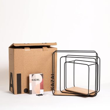 Набір настінних полиць -Jona- 3-компонентна підвісна полиця з металу та шпону натурального дерева настінна прикраса та полиця для