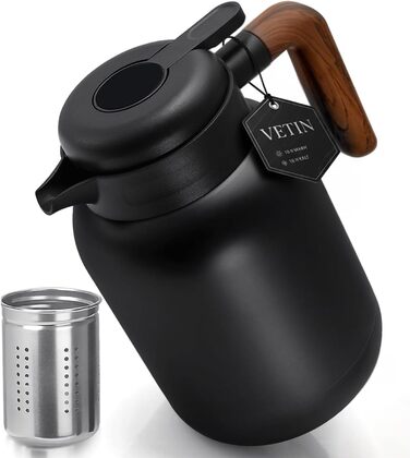 Термос VETIN з чаєм-інфузером 1,5 л, ізольована колба з двостінної нержавіючої сталі 316, термочайник з вставкою для інфузера, термокавник зберігає напої гарячими протягом 10 годин/холодними протягом 16 годин (без дисплея температури)