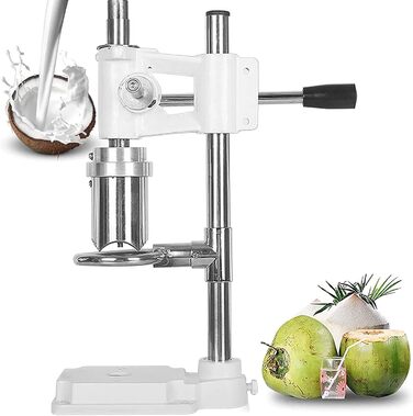 Відкривач кокосових ковпачків, ручний відкривач для кокосів з нержавіючої сталі, комерційний ручний відкривач для кокосових горіхів, ручка, що економить час і працю регульована висота, розмір відкриття 6 см, білий