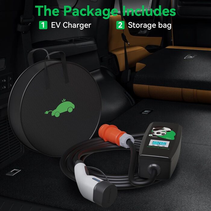 Зарядний кабель KHONS тип 2 з вилкою CEE 5 метрів 6-16А 3 фази 11кВт IP65 Мобільна зарядна станція для настінних коробок за станда