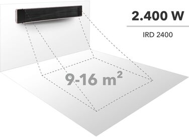 Інфрачервоний обігрівач TROTEC IRD 2400 потужність нагріву 800 Вт / 1600 Вт / 2400 Вт темний обігрівач, IP55, з пультом дистанційного керування, функція таймера 2 400 Вт