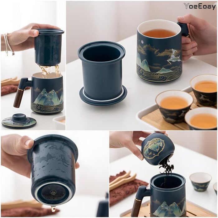 Порцеляновий набір для чайної церемонії Гунфу, 13 предметів, дорожній, портативний та практичний набір для чаювання для дорослих, у сірому шкіряному чохлі - ідеально підходить для поціновувачів чайної культури та проведення чайних церемоній