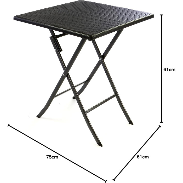 Стіл Nexos під ротанг, балконний стіл, садовий стіл, розкладний стіл, чорний, 61 x 61 x 75 см, прямокутний, кемпінговий стіл, пластиковий, міцний, стійкий, стійкий до атмосферних впливів, легко миється, складаний