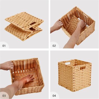 Кошики для зберігання Mangata 31 см, ефект ротанга, тканий поліратанг, органайзер для шафи, 31 x 31 x 31 см, стійкі до цвілі, легко чистяться (Popcorn, 4 шт.) 331 см 4