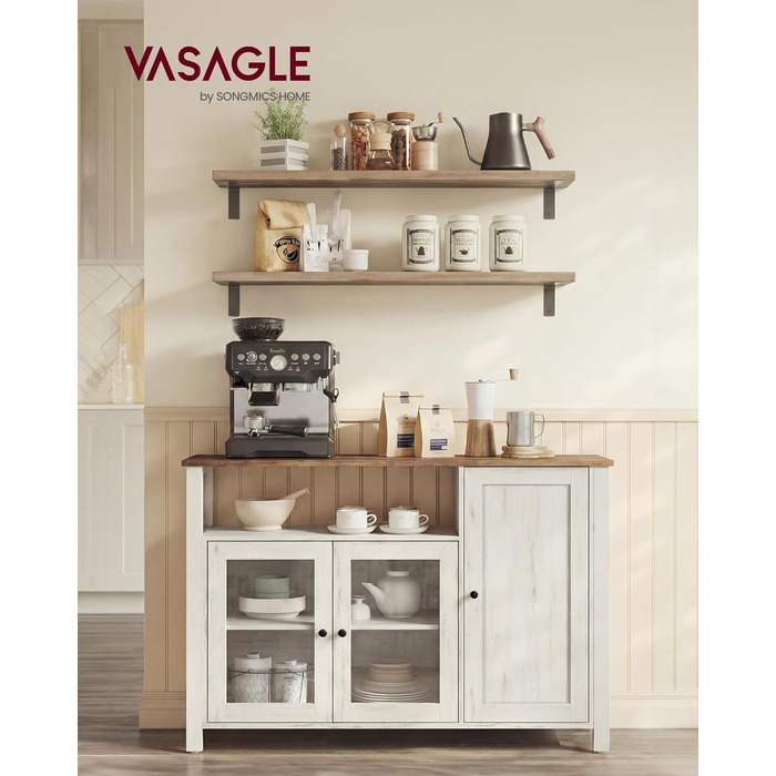 Сервант, Кухонна шафа, Шафа для зберігання, з 3 дверцятами, для вітальні, кухні, їдальні, 33 x 110 x 75 см, Сільський стиль, Медово-коричневий - Вінтажний білий LSC096WJ02 Медово-коричневий Вінтажний білий