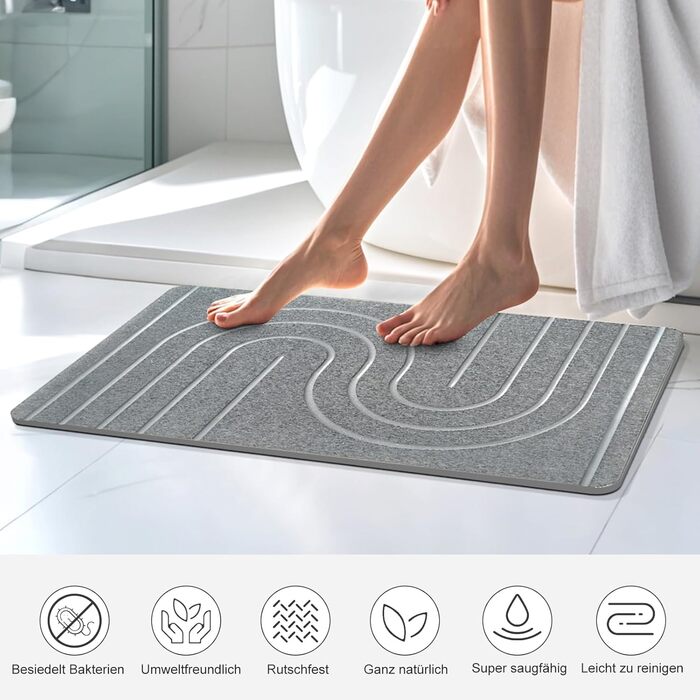 Великий кам&39яний килимок для ванної 80x50 см, 2024 Новий діатомовий килимок для ванної, нековзний, килимок для душу, килимок для ванної, швидковисихаючий, 100 натуральний, суперпоглинаючий килимок для ванної (сірий, 80x50 см) 50 x 80 см (прямокутний) сі
