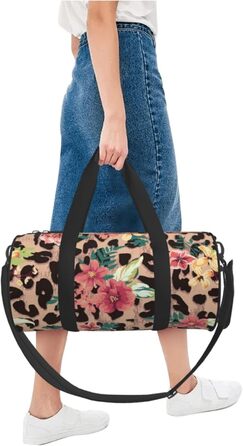 Спортивна сумка, дорожня сумка, вінтажний стиль, леопардовий принт, квітковий малюнок, сумка для подорожей на вихідні, чорний колір, універсальний розмір