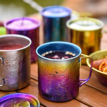 Мл титанова кружка з кришкою кемпінгова чашка для чаю та кави, відкритий, подорожі, металевий посуд зі складною ручкою, одношарова чашка з льодяною квіткою, портативний пішохідний пікнік-рюкзак, ультралегкий посуд Ti3055D колір, 450