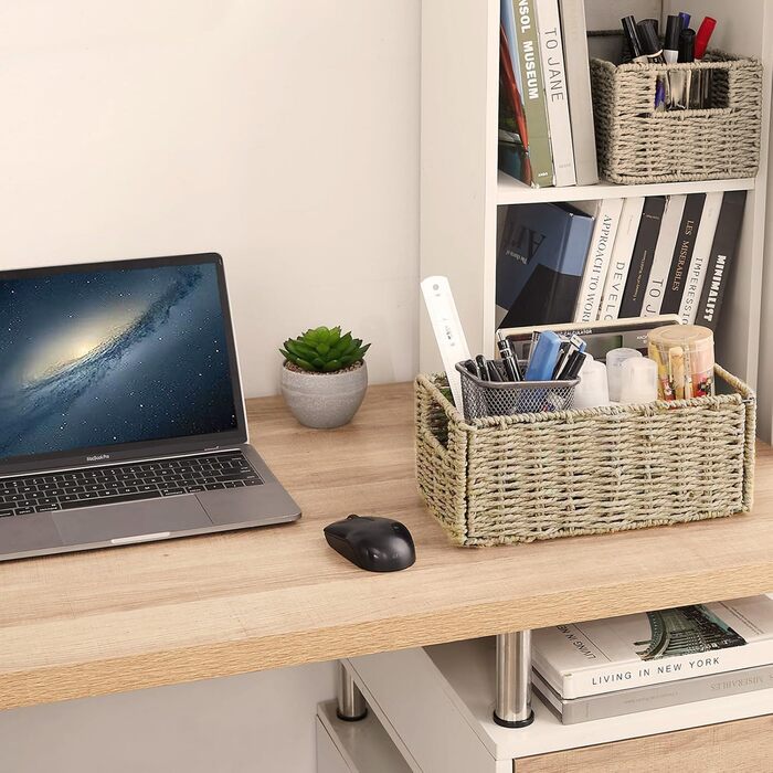 Кошик для зберігання, складний кошик, плетений з паперу водяного гіацинта, поличний кошик Kallax 30x15x12 см, декоративний плетений кошик ручної роботи для туалетного паперу, ванна кімната, вітальня, спальня, папір водяного гіацинта, колір дерева, S