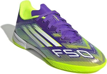 Футбольне взуття adidas Unisex Kids F50 League Kids IN, розмір 37 1/3 EU, фіолетовий, колір Rush, хмара, білий, яскравий, лимонний