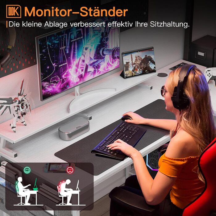 Кутовий стіл ODK білий, стіл L-подібної форми з 4 шухлядами, 140x80x84.7 см, стіл L-подібної форми двосторонній з портом для заряд