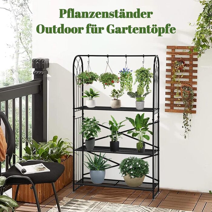 Рівнева підставка для квітів з регульованою висотою, металева підставка для квітів 130,5 см, чорного кольору для кількох рослин, підставка для квітів зі сходами, підставка для рослин, садова полиця для використання в приміщенні та на вулиці, вітальня, 3-