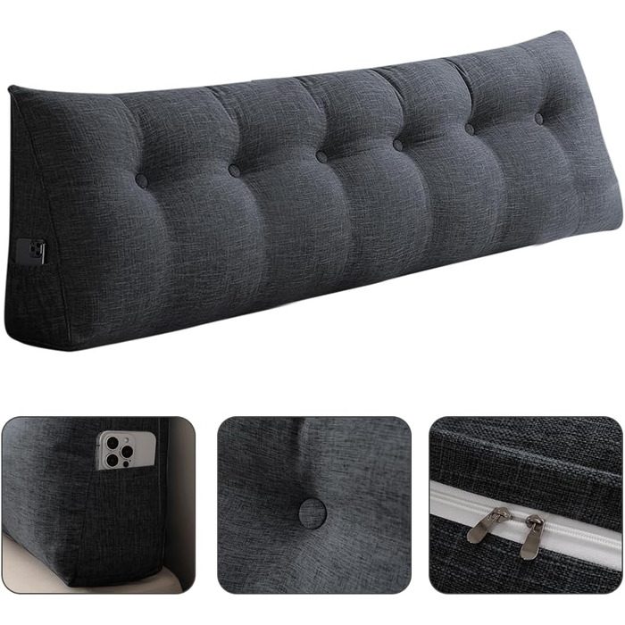 Подушка для читання для ліжка або дивана, валик для шиї, велика подушка, спинка, вельвет, трикутна подушка, кутова подушка, узголів&39я, подушка для підтримки попереку, подушка для ніг, клиноподібна спинка, пляжна, B, 180 x 50 x 20 см, бавовняний чохол, 1