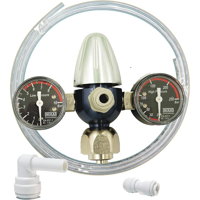 Редуктор тиску CO2 підходить для Quooker Cube на стандартних пляшках C0 2 кг, 6 кг, 10 кг включно з редуктором тиску, подовжувальним шлангом і матеріалом з'єднання, штепсельною системою