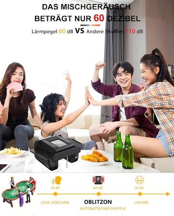 Автоматичний мішальник карт, електричний, з USB-C підзарядкою 2000mAh для 1-2 колод Тихий режим, автоматичний/ручний вибір Сумісний з Phase 10, Покером, UNO, Блекджеком, колір - чорний