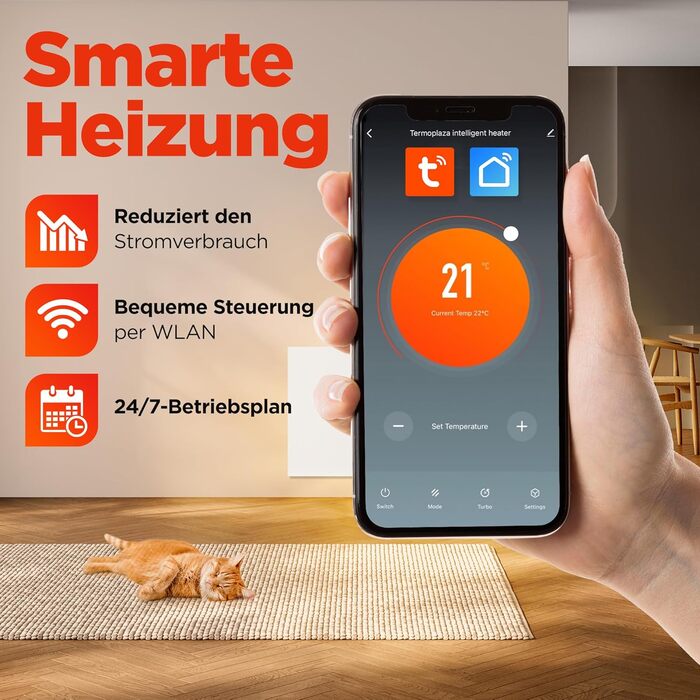 Інфрачервоний WiFi обігрівач з термостатом 1100 Вт до 28 м Розумний інфрачервоний настінний обігрівач та окремостоячий пристрій Енергозберігаючий інфрачервоний електричний обігрівач та конвектор для дому та спальні WiFi - 1100 Вт до 28 м