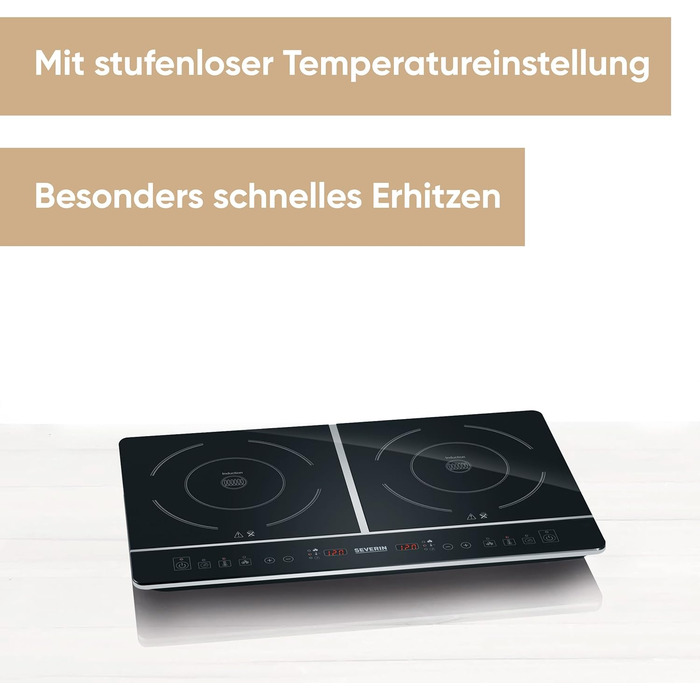 Подвійна конфорка SEVERIN індукційна для кухні, офісу або кемпінгу, високоякісна плита, кемпінгова плита на дві каструлі, чорна, 3,400 Вт, DK 1031 подвійна конфорка одинарна