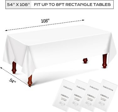 Одноразова скатертина CHEPULA Біла, 4 шт. и Водонепроникні скатертини на день народження, прямокутна скатертина підходить для весі