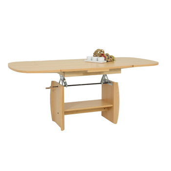 Функціональний журнальний столик Michael, імітація дерева з меламіновим покриттям, декор бука, розсувний 90-142 см, регульована висота за допомогою ручки 52-62 см