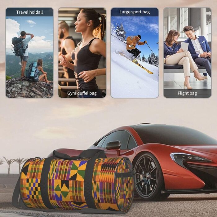 Спортивна сумка, дорожня сумка, з африканським візерунком, сумка на нічліг, чорна, універсальний розмір, сумка для подорожей